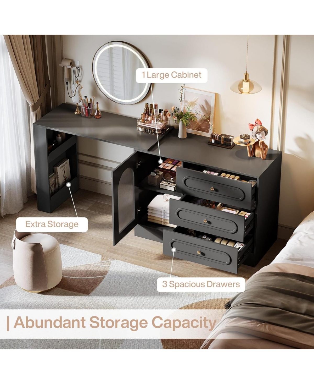 Tribesigns 78-Inch Vanity Desk 3 Drawers, with Reversible Cabinet