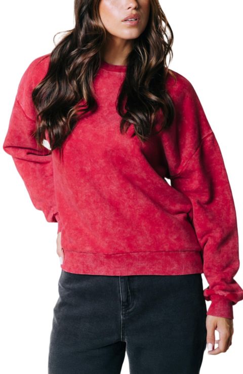 Женские свитеры Colourful Rebel Braid Acid Wash Dropped Shoulder, цвет: Средний красный