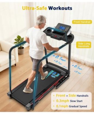 Senior Treadmill with Long Handrails, 350 lbs Capacity Walking Treadmill for Seniors, Foldable Treadmill with Incline