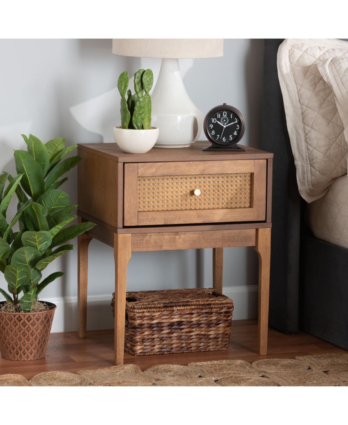 Baxton Studio Ramiel 18.7" Rattan Mid-Century Nightstand
