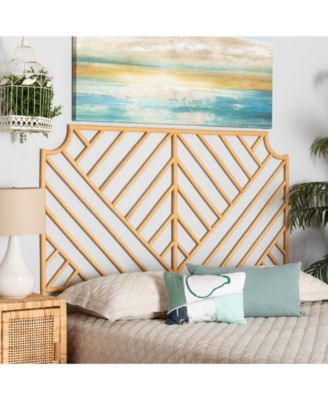 Giza 63.8" Bohemian Natural Brown Rattan Queen Wall-mount Headboard