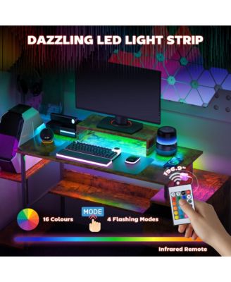 56" Computer Desk with LED Lights, Home Office Desk,