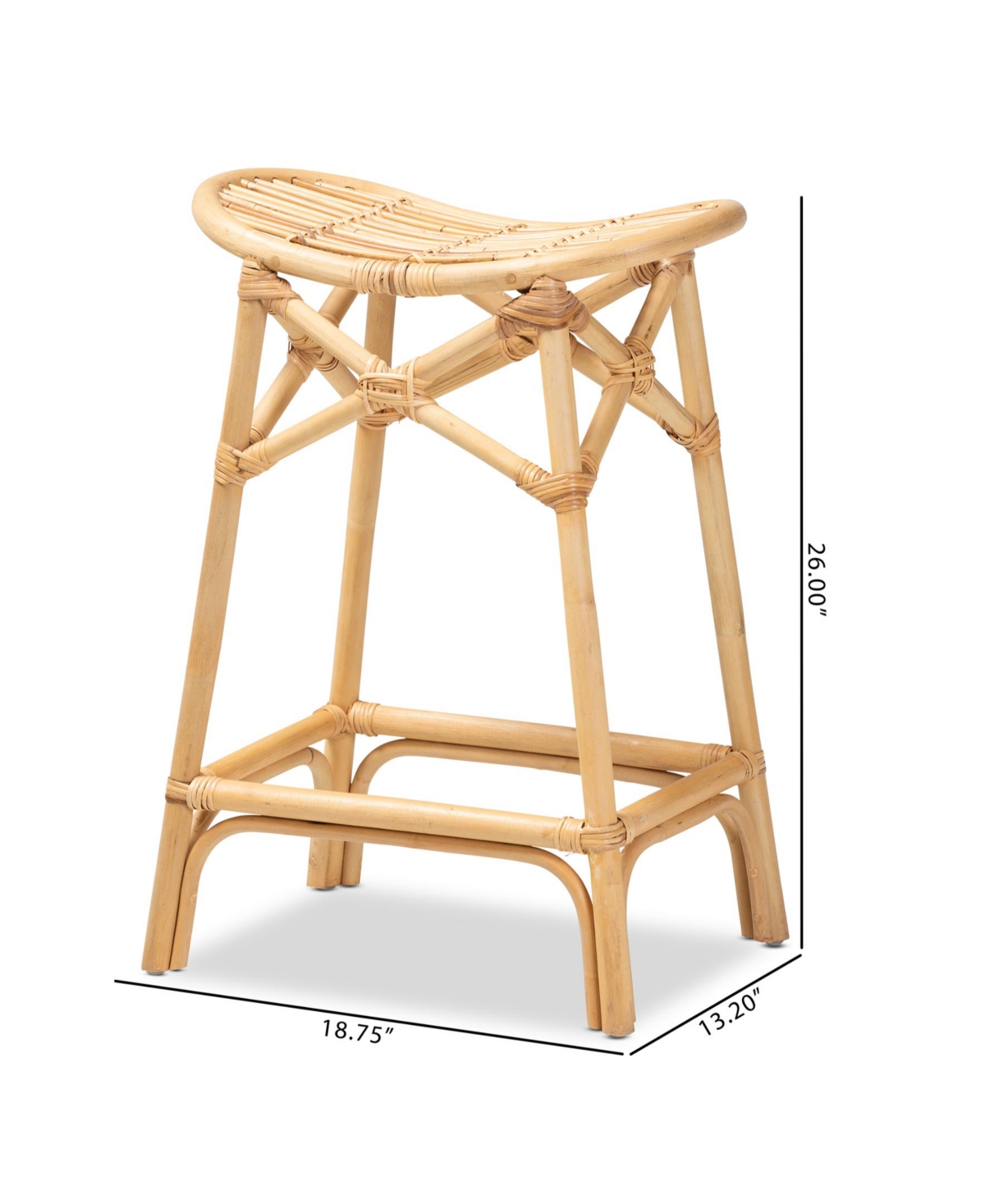 Furniture Elgon 13.2" Rattan Bohemian Counter Stool