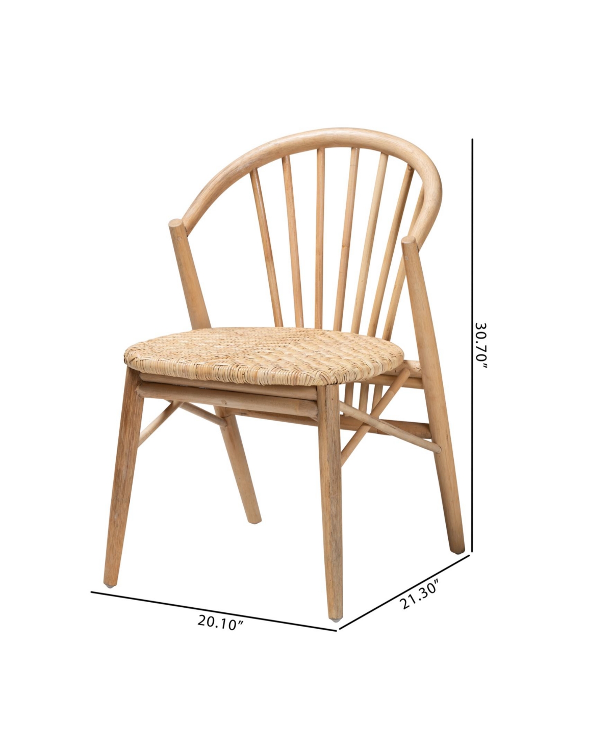 Furniture Kobe 21.3" Rattan Mid-Century Dining Chair