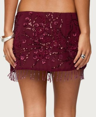 Women's Chiffon Sequin Bead Fringed Mini Skirt