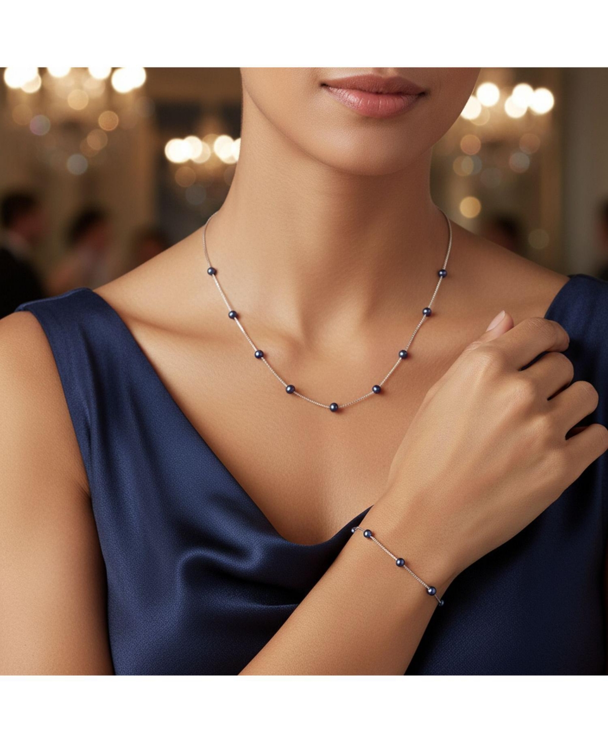 Bling Jewelry Tin Cup Freshwater Cultured Pearl Necklace & Bracelet Set Sterling Silver 7MM