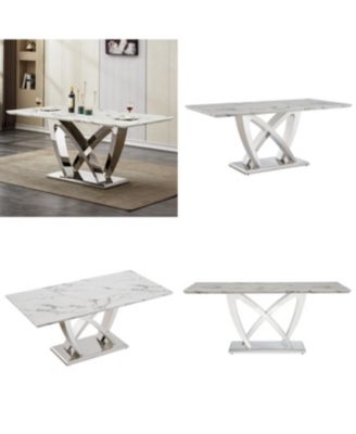 Marble Dining Table for 6, 70" Rectangle Faux Marble Table with Stainless Steel Base.