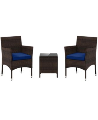 3 PCS Outdoor Conversation Set with Cushioned Seat Tempered Glass