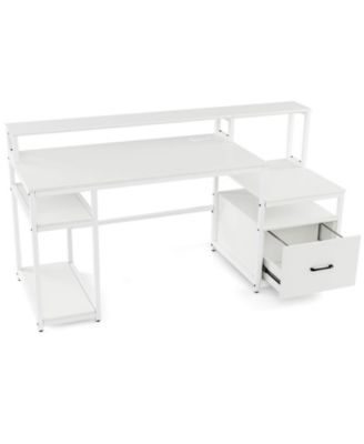 66" Computer Workstation with Monitor Stand CPU Stand Printer Shelf & File Drawer