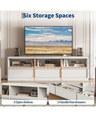 70" TV Stand for TVs up to 85", Mid Century Modern Entertainment Center with Drawer, Open Shelves & Cable Management