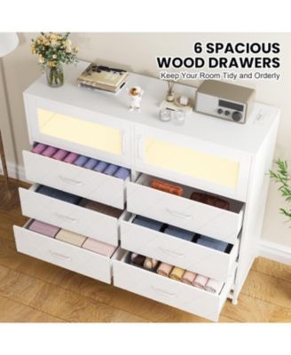 Dresser for Bedroom with 6 Drawers 2-Door Storage Cabinet Dressers & Chest of Drawers with Charging Station