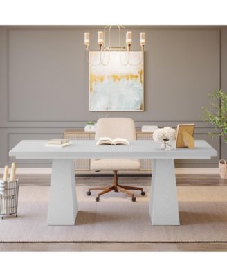 63-Inch Executive Desk, Large Office Computer Desk with Double Pedestal, Modern Simple Workstations