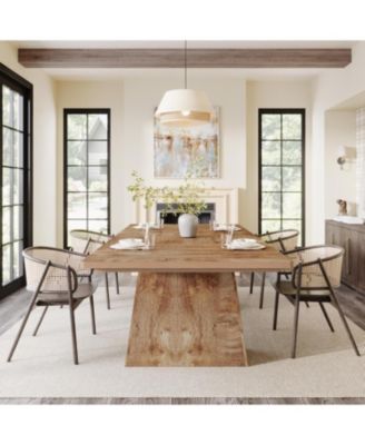 63-Inch Dining Table with Double Pedestal Base, Modern Kitchen Tabl, Espresso Brown