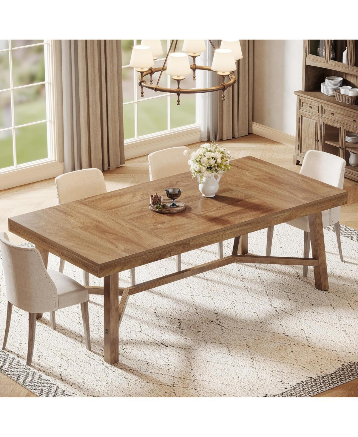 Tribesigns 70.9-Inch Farmhouse Dining Table for 6-8, Large Rectangle Kitchen Table, Natural