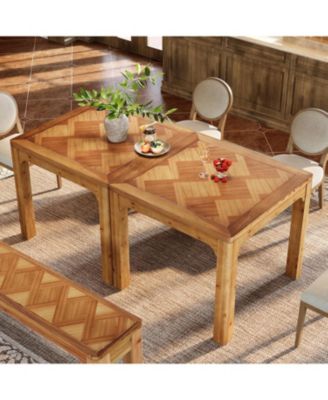 31.5" Square Farmhouse Dining Table, Solid Wood Rustic Kitchen Table with 3D Textured Tabletop, Brown