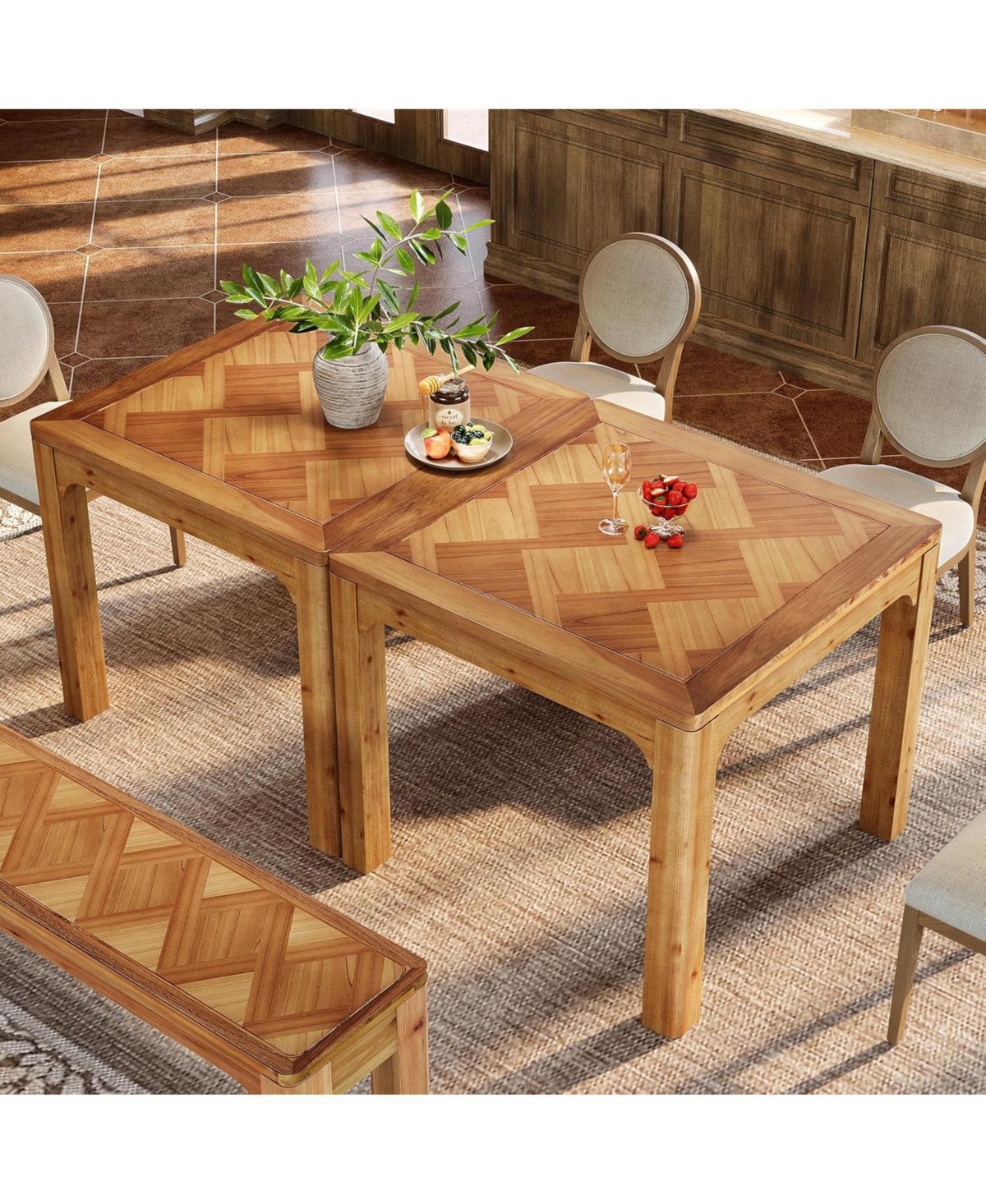 Tribesigns 31.5" Square Farmhouse Dining Table, Solid Wood Rustic Kitchen Table with 3D Textured Tabletop, Brown