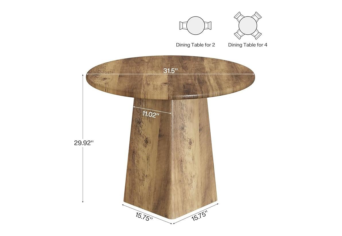 Tribesigns 31.5-Inch Round Dining Room Table for 2-4, Farmhouse Small Kitchen Dinner Table, Rustic Brown