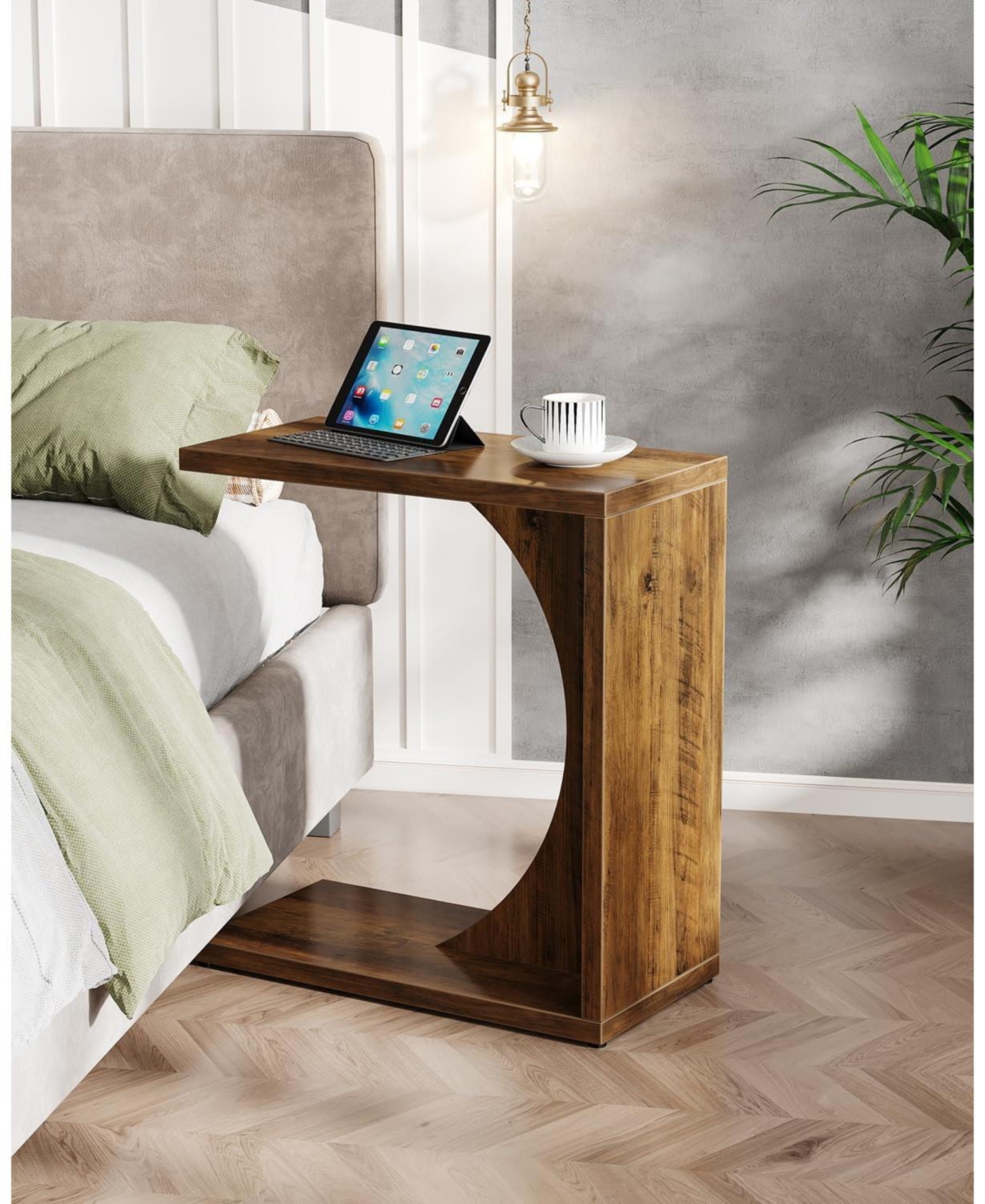 Tribesigns C-Shaped End Table for Couch, Sofa Side Table, Living Room, Bedroom (1, Rustic Brown)