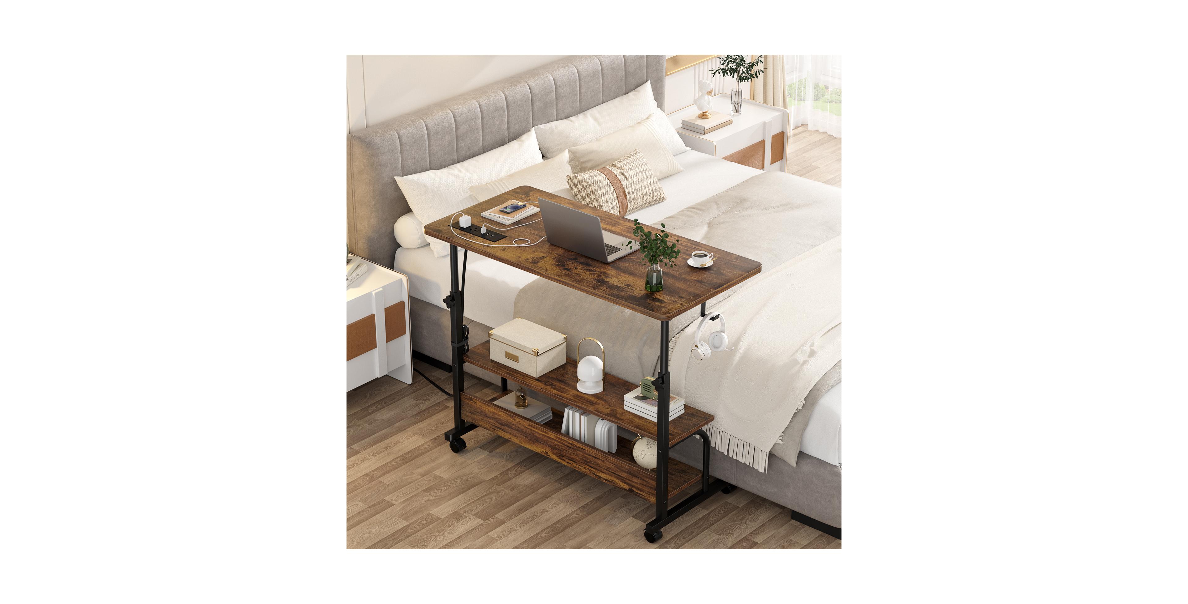 Aheaplus Small Height Adjustable Standing Desk with Power Outlets and Shelves, Max Height 41 Inches
