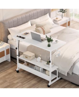 Small Height Adjustable Standing Desk with Power Outlets and Shelves, Max Height 41 Inches