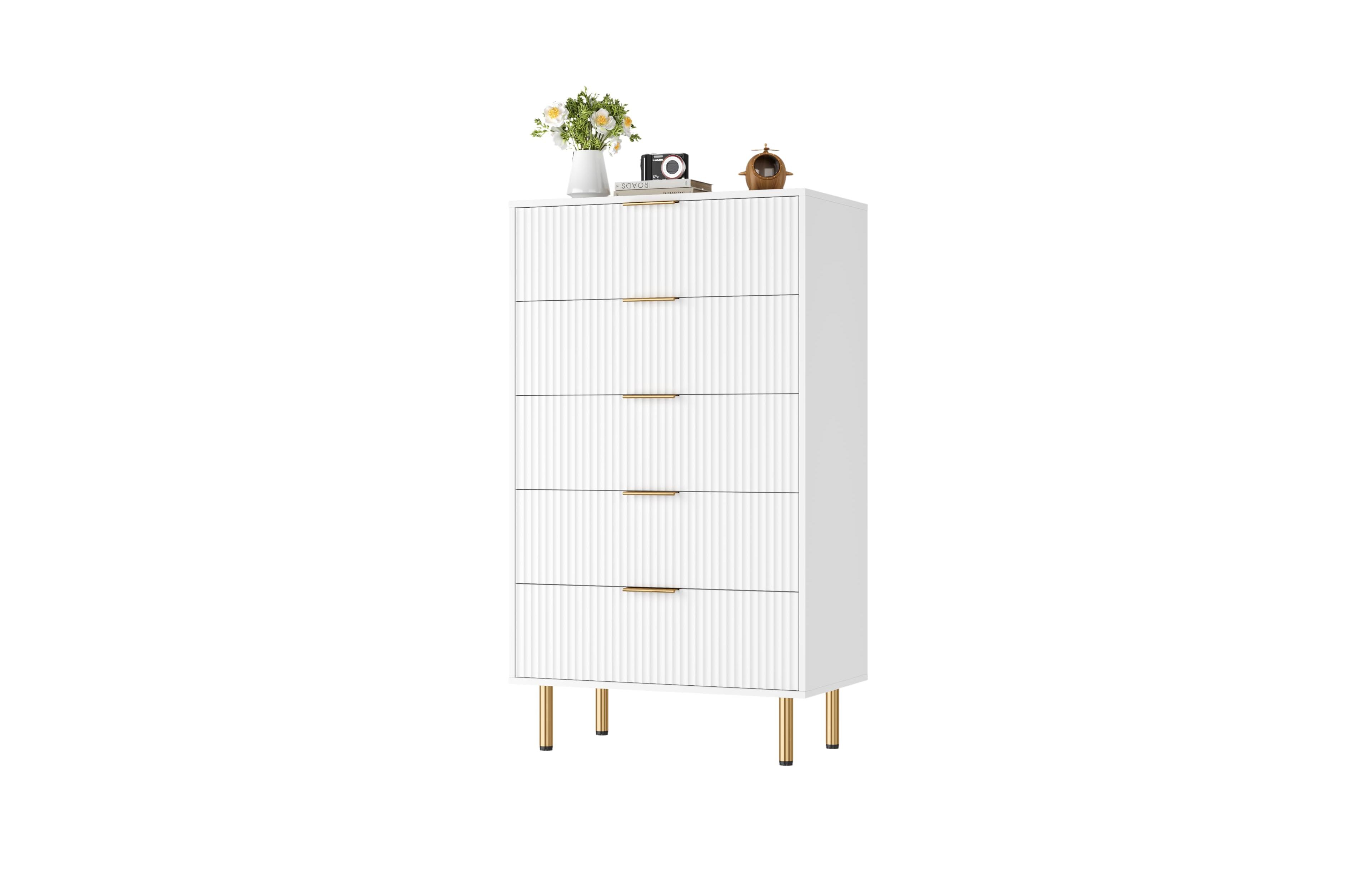 gaomon Fluted Wood 5-Drawer for Bedroom, Modern Chest, Tall Dresser