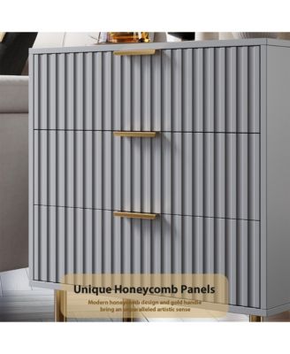 Fluted 3 Drawer Storage Dresser, Tall Modern Chest with Ample Deep Drawers and Wide Top