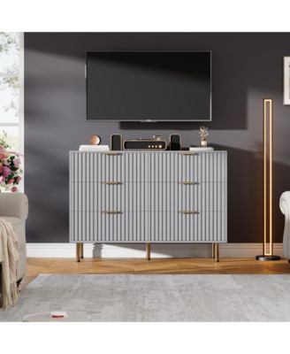 Fluted 6 Drawer Storage Dresser, Tall Modern Chest with Ample Deep Drawers and Wide Top