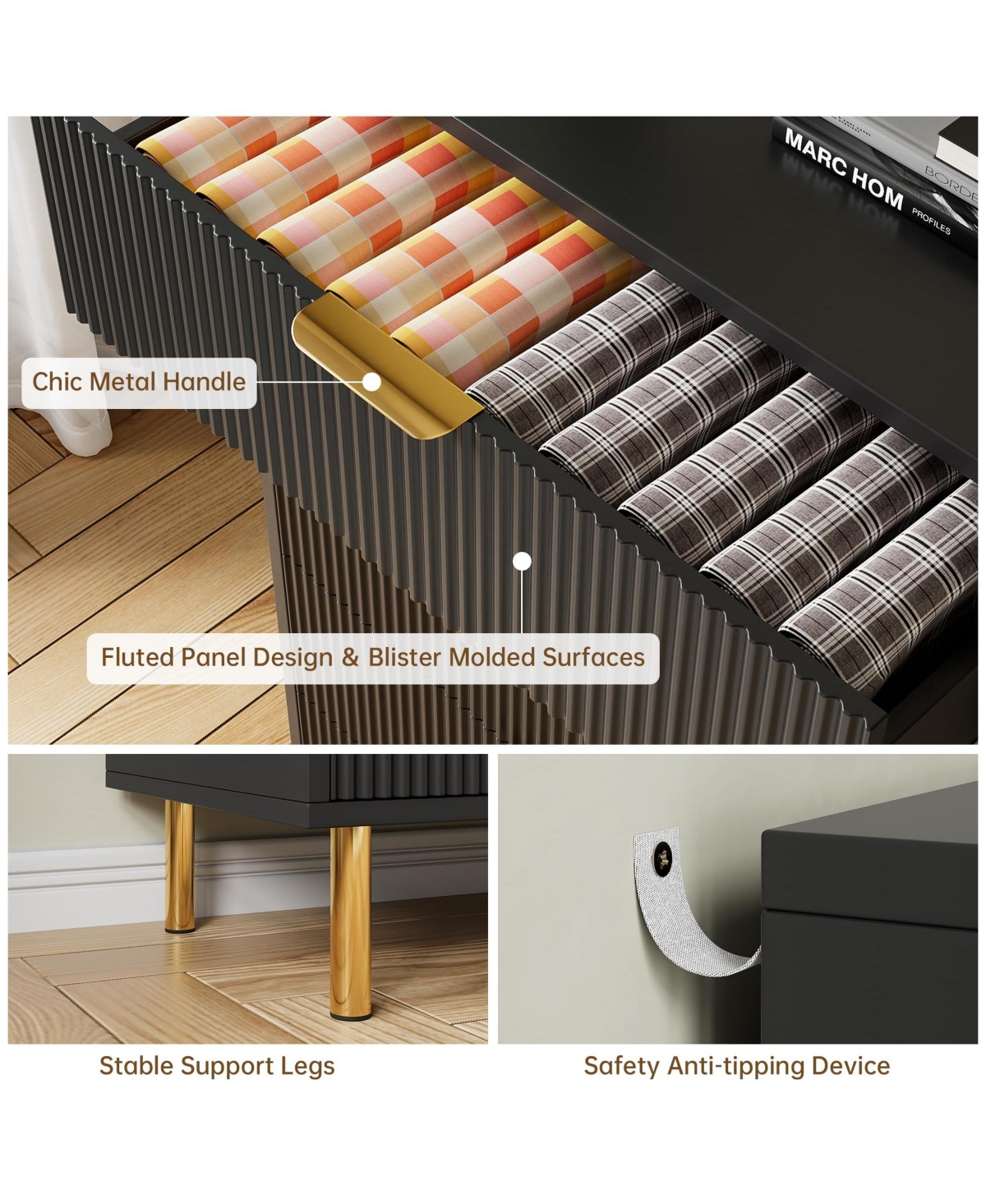 gaomon 5 Drawer Dresser for Bedroom, 48” Tall Chest of Drawers, Modern Wood Storage Organizer