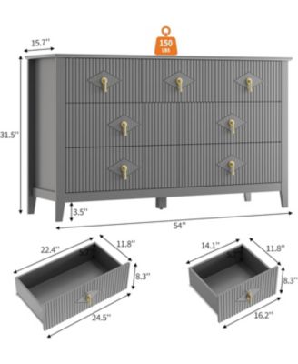 54"W 7-Drawer Modern Wood Chest with Metal Handles, Bedroom Storage Cabinet Dresser