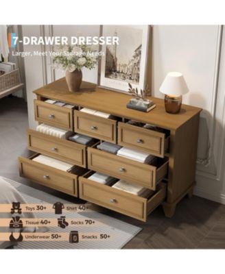 7-Drawer Dresser 47"W, Wooden Chest with Deep Drawers, TV Stand Organizer for Bedroom, Living Room, Hallway