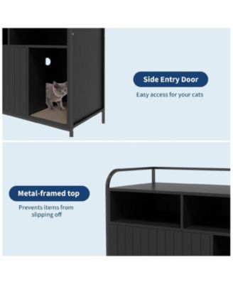 Cat Litter Box Enclosure - Hidden Litter Box Furniture with 2 Open Compartments
