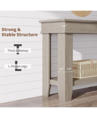 54" Long Console Table, Wooden Entryway Table with 2 Drawers & Open Storage Shelf, Sofa Table Behind Couch, Farmhouse Entry Foyer Table, Brown