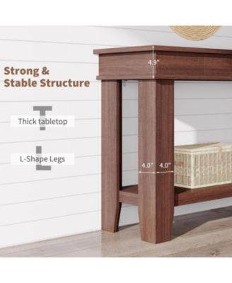 54" Long Console Table, Wooden Entryway Table with 2 Drawers & Open Storage Shelf, Sofa Table Behind Couch, Farmhouse Entry Foyer Table