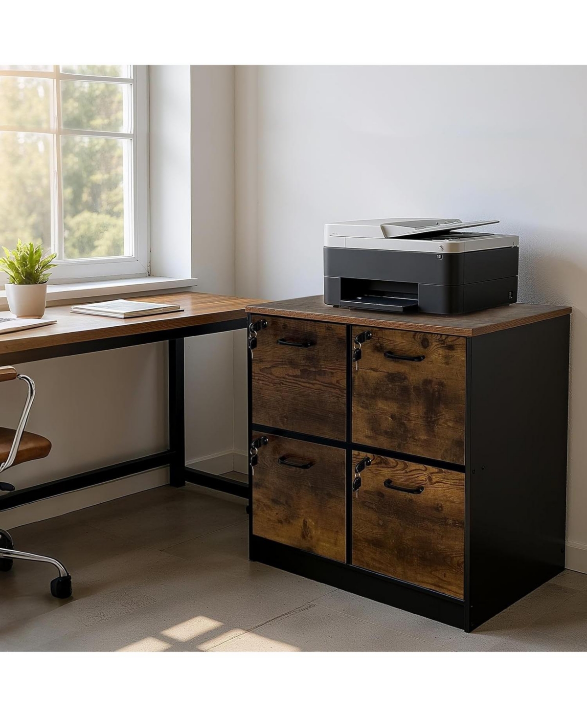 Gaomon 4 Drawer File Cabinet with Lock, Wooden Locked File Cabinets Printer Stand for Home Office, Lockable Filing Cabinet