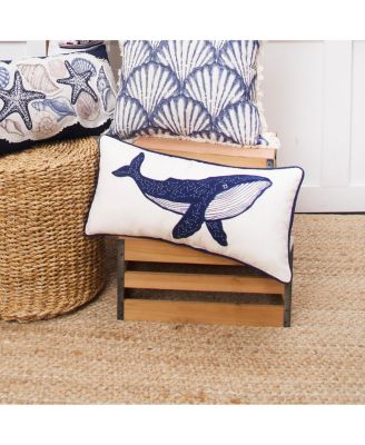 Blue Whale Embroidered Throw Pillow