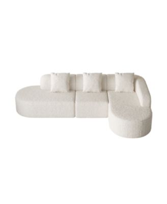 L-shaped curved modular sofa, modern lychee-textured polyester fabric, curved backrest