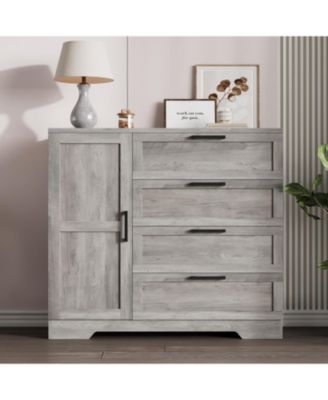 43.3" H Armoire Wardrobe Closet with 4 Drawers & Hanging Rod, Multifunctional Wood Storage Cabinet for Bedroom