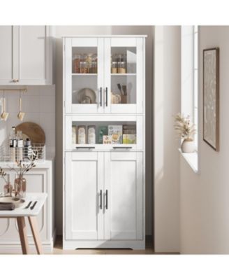 67" Tall Bathroom Storage Cabinet with Glass Doors, Adjustable Shelf & Drawer, Freestanding Pantry Cupboard for Small Spaces