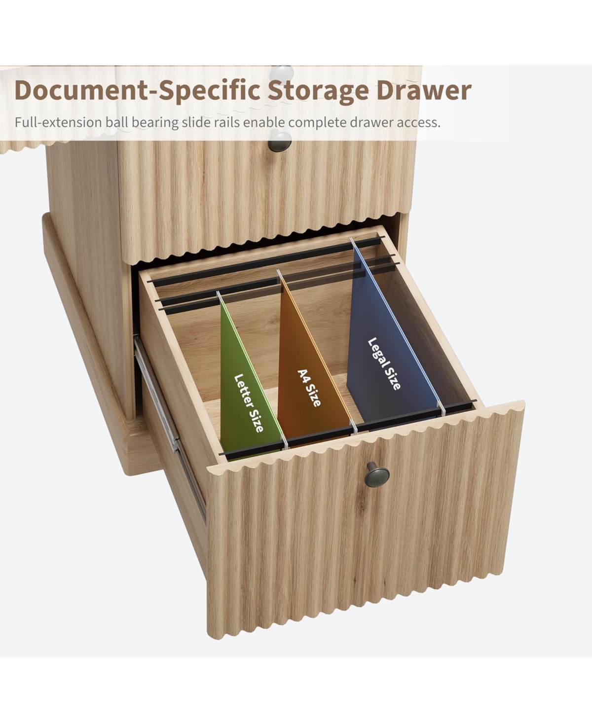 Gaomon 54" Fluted Executive Desk with Charging Station, Modern Home Office Writing File Drawers and Cabinet Storage