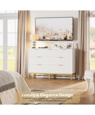 Modern 7 Drawer Dresser for Bedroom, Long Wooden Chest with Deep Drawers and Wide Top for Living Room, Closet, Hallway