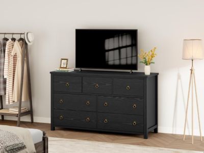 7 Drawer Wooden 54 in Wide Dresser, Chest of Drawers - Dresser for Bedroom