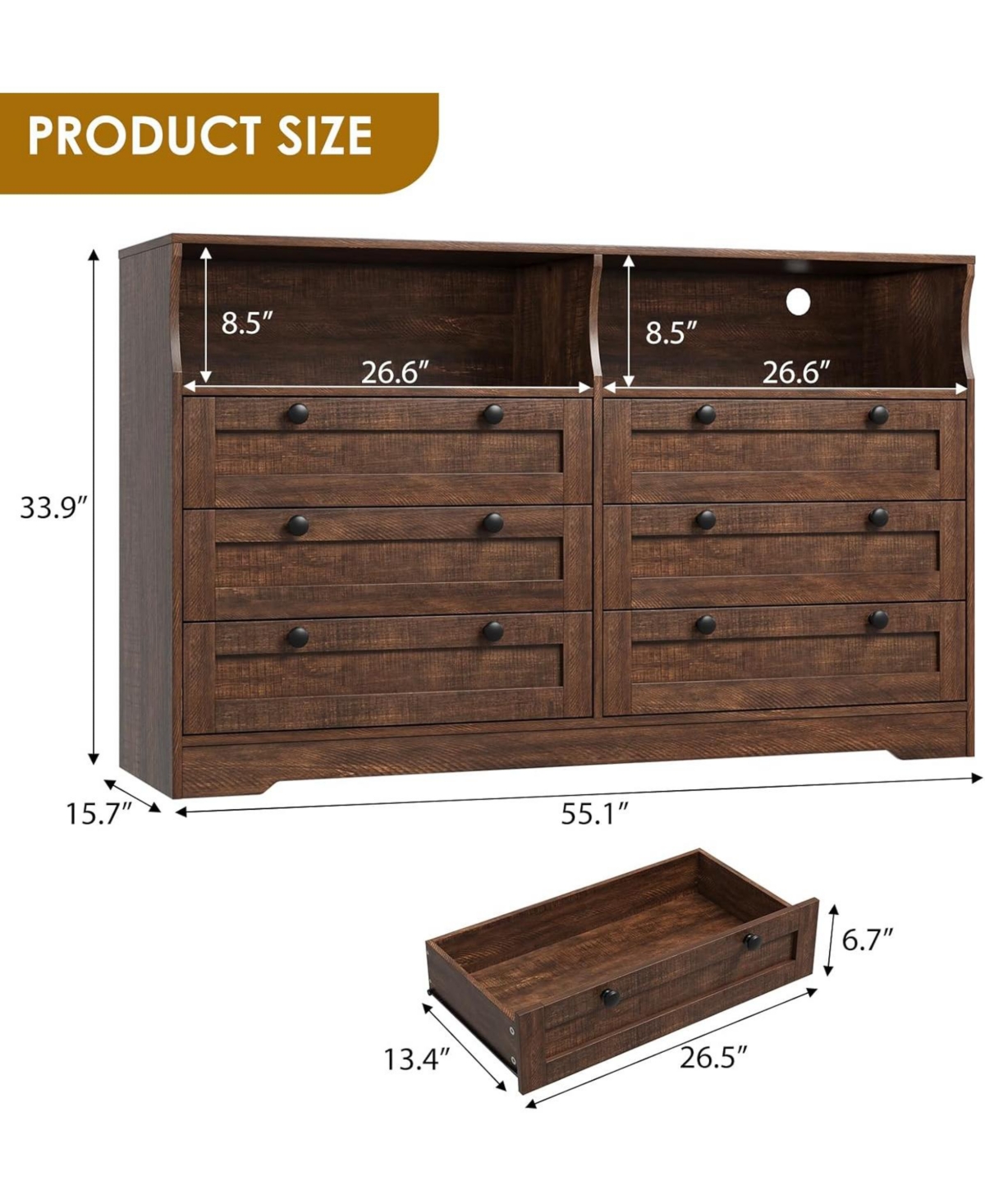 gaomon Wooden 6-Drawer Bedroom Dresser Chest
