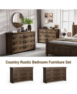 Farmhouse 8 Drawer Dresser for Bedroom Rustic Wood Chest of Drawers Vintage Storage Organizer for Living Room TV Stand 55 Inch