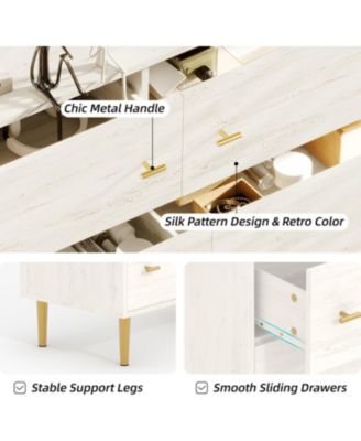 Farmhouse 6 Drawer Dresser, 47.2" Wide Rustic Wood Chest with Bar Handles, Vintage Storage Organizer for Bedroom, Hallway