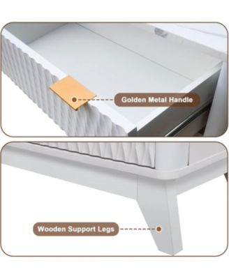 54" Farmhouse Style 6-Drawer Chest with Faux Marble Top, Wide Wood Dresser for Bedroom & Living Room