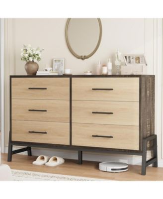 52" Wide 6-Drawer Closet Dresser, Freestanding Wooden Storage Cabinet for Bedroom & Living Room, Natural Oak