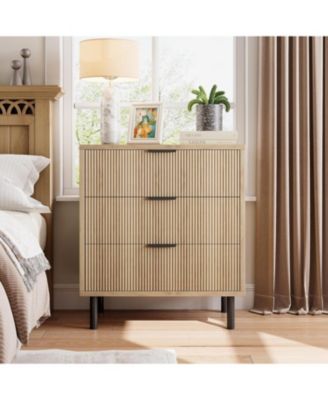 Modern Fluted 3-Drawer Dresser with Metal Legs, Wood Storage Organizer for Bedroom or Entryway