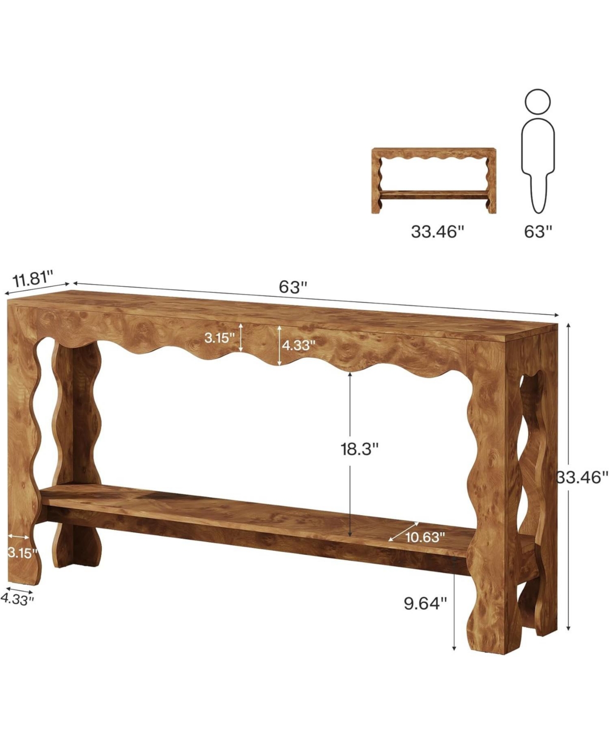 Tribesigns 63" Narrow Long Entryway Table, 2-Tier Modern Farmhouse Entry Table, Light Brown