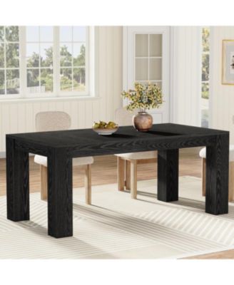 Dining Table for 4 to 6, Rectangular Kitchen Dinner Table, Black Wooden Eating Table
