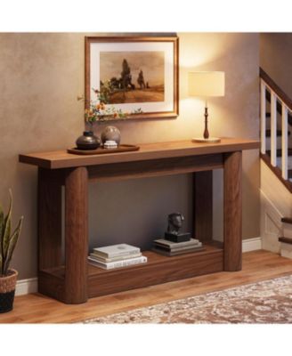 63-Inch Farmhouse Console Table, Narrow Long Sofa Table Behind Couch, 2-Tier Storage Entryway Furniture